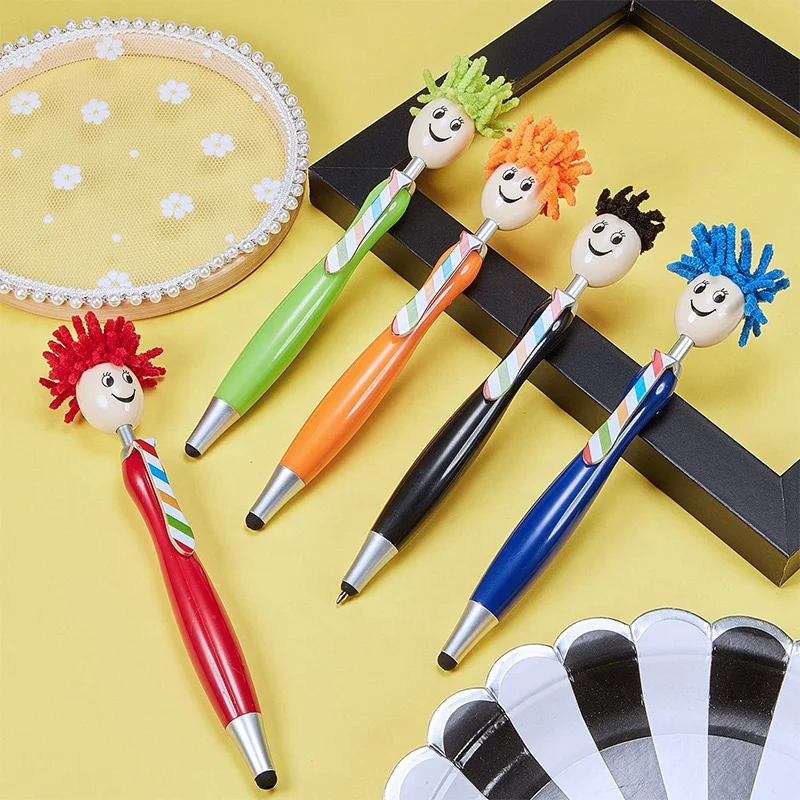 Cute cartoon character mr mop top ball point pen, mop topper pens with touch stylus pen