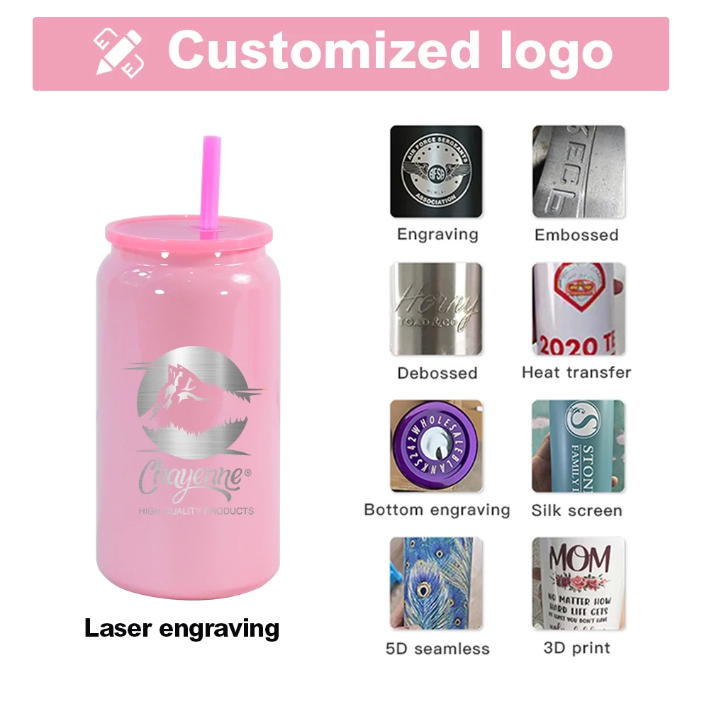 USA Warehouse 16oz Colored Sublimation Blank UVDTF Cup Stainless Steel Double Wall Tumbler Drink Can with Straw 25pcs/case