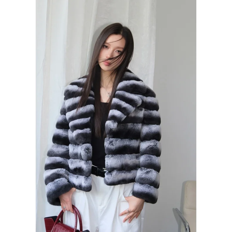 High Quality Fur Short Chinchilla Jacket New Product Women Winter Warm Winter Coats Rex Rabbit