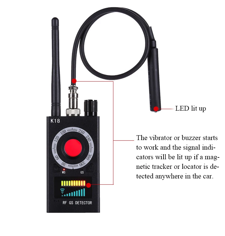K18 Wireless Spy Bug Detector, Hidden Camera Detector, GPS Tracker Finder RF Signal Detectors GSM Magnetism Detection Scanner