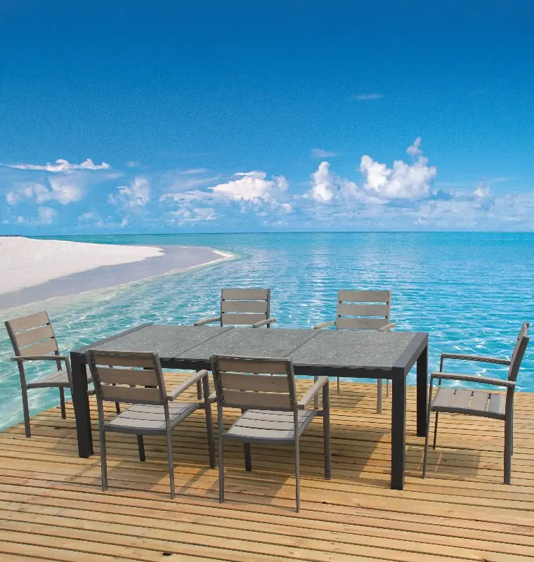 aluminum dining chair table set with granite table top, outdoors furniture