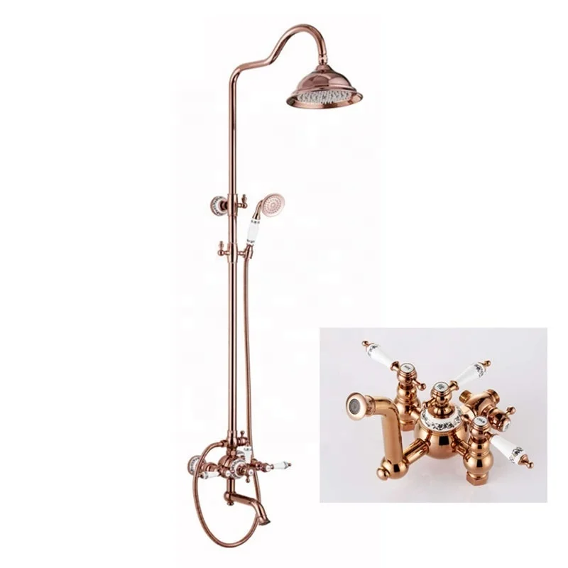 Foshan Factory Brass Rose Gold Shower Chrome Shower Mixer Telephone Hand Shower