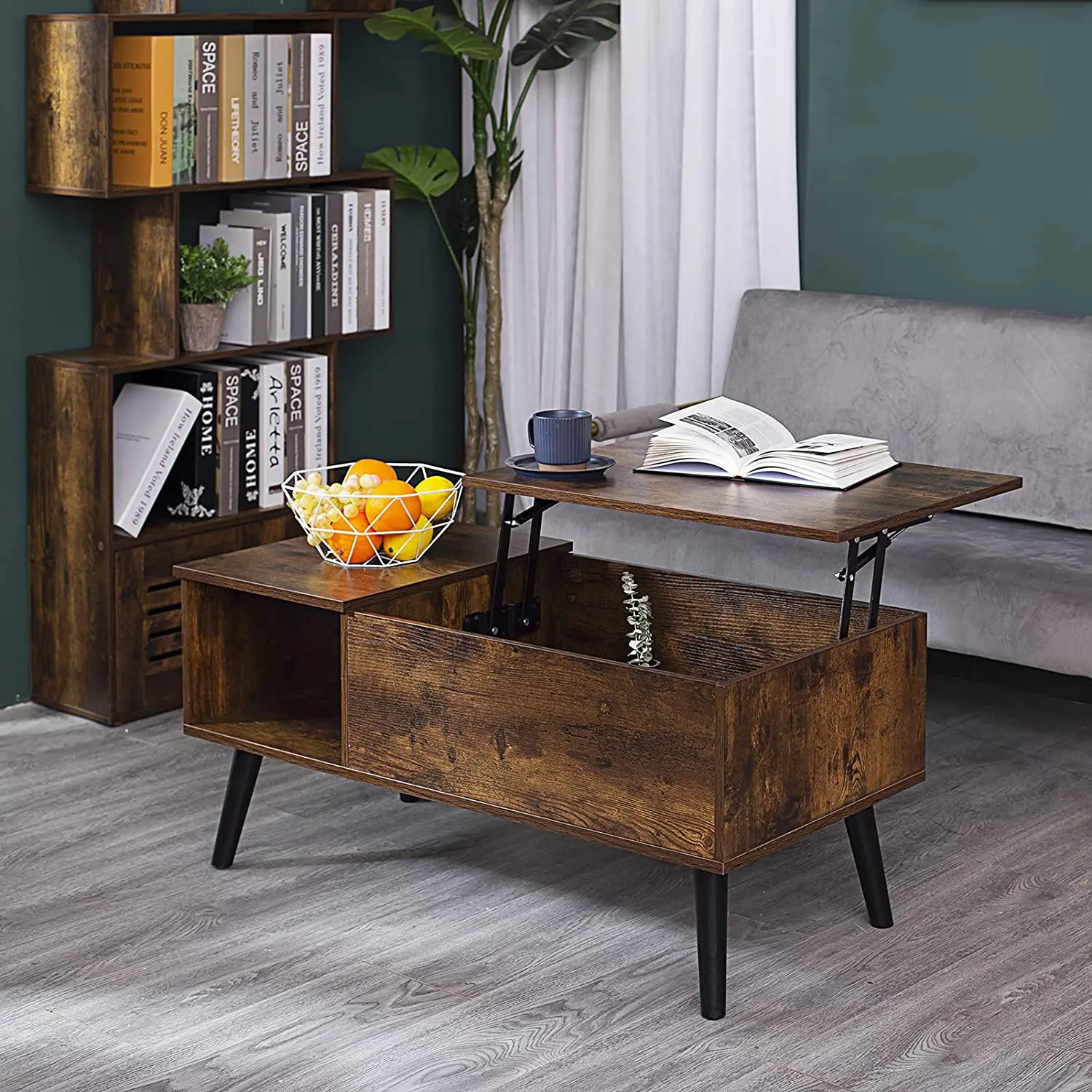 Hot Selling Popular Adjustable Large Hidden Compartment Storage Lift Up Coffee Table Living Room Coffee Table Wooden Tabletop