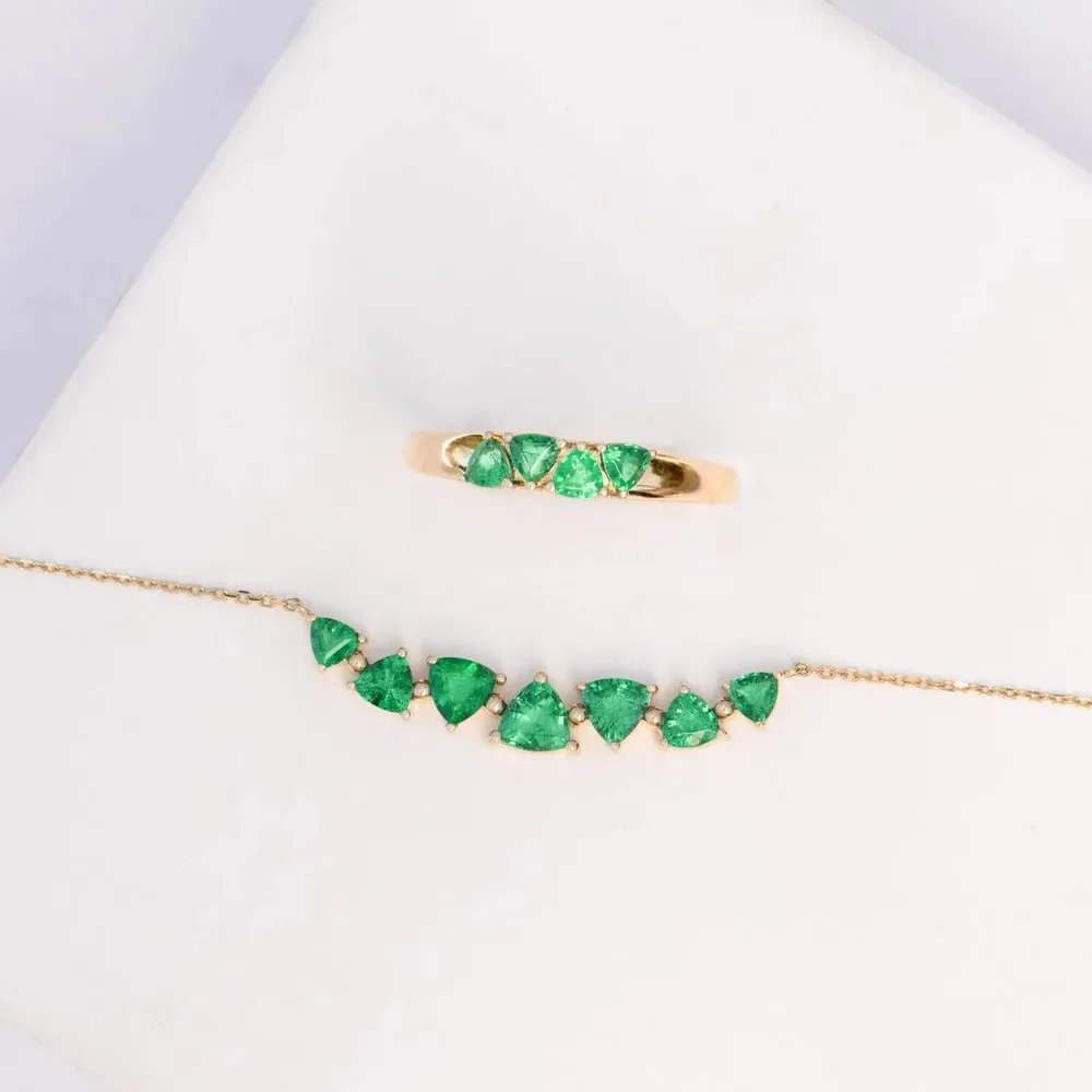 Charm Jewelry Two Shape Stone Pear Emerald Diamond 925 Sterling Silver Pendant Necklace For Girls