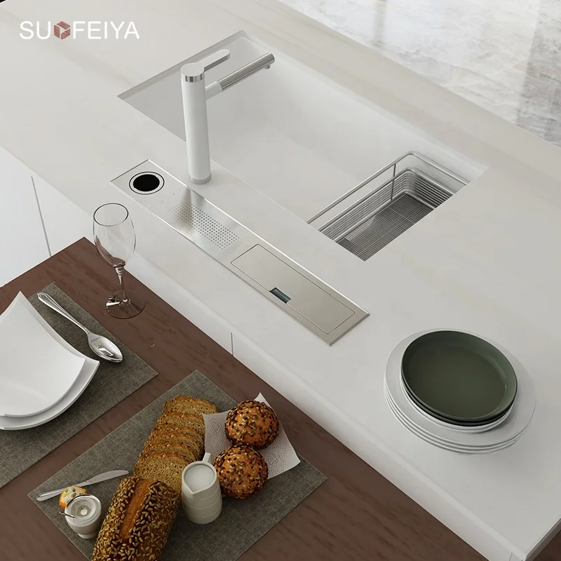 Suofeiya Trade Home Furniture Modern Handle Free Retro Plywood MDF Gloss Solid Wood Kitchen Cuisine Cabinet Supplier
