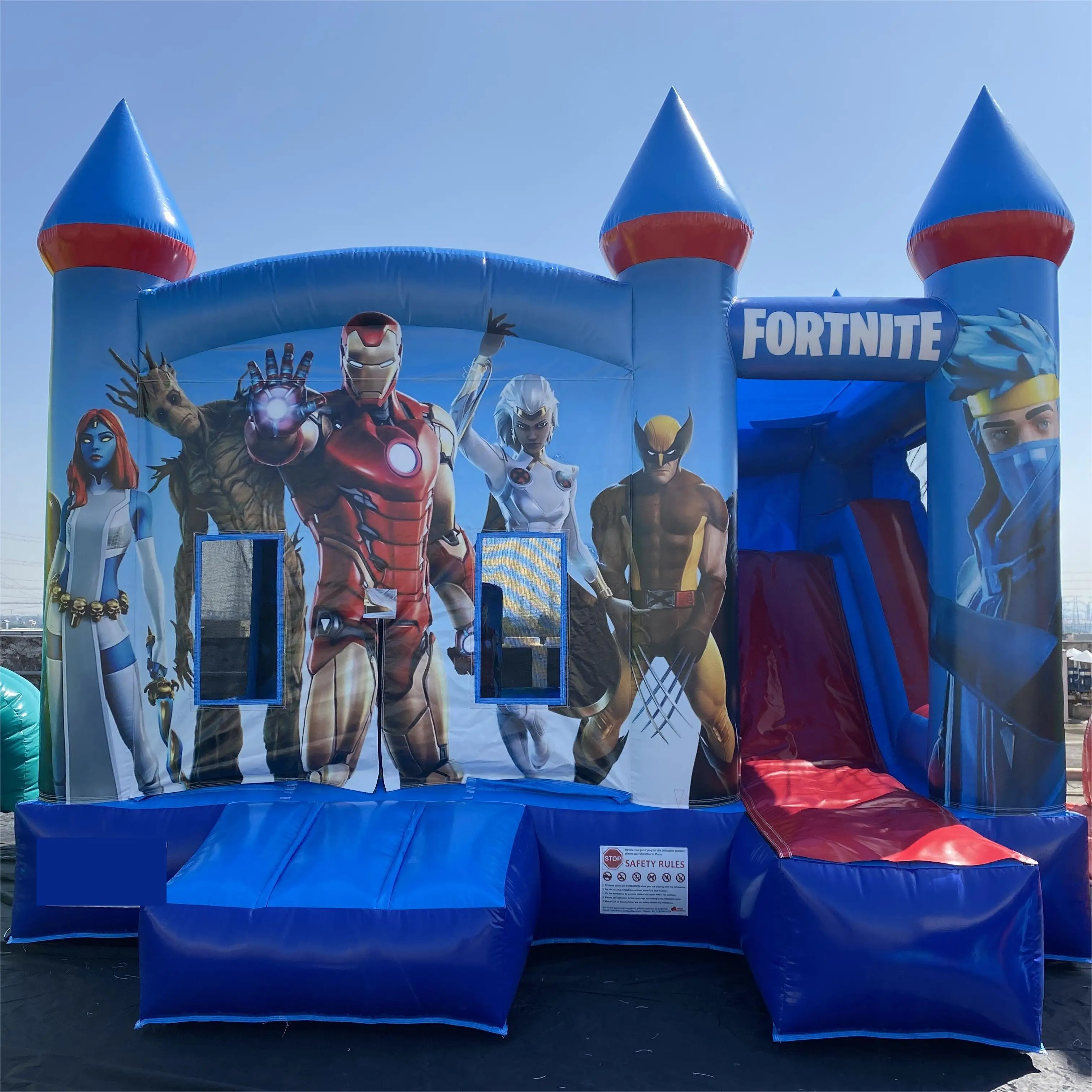 blue cartoon Bouncer House With Water Slide Inflatable Bounce House Combo Outdoor Jumping Bouncy Castle No reviews party kids