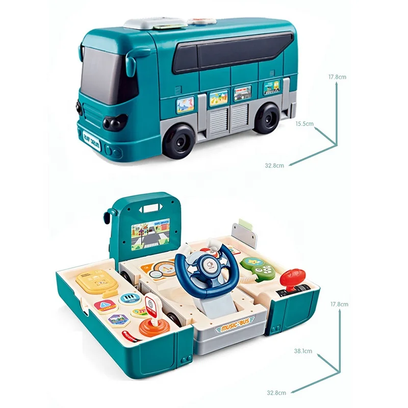 Simulation Electric Education Deformation Steering Wheel Music School Bus Toy for Child