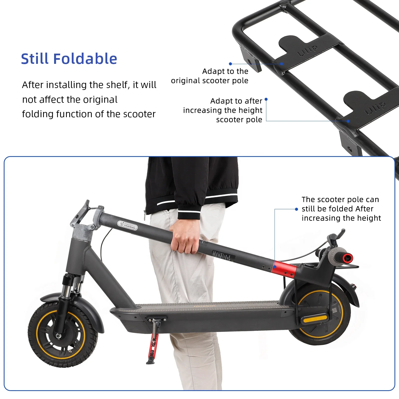 Ulip Folded Rear Storage Shelf For Segway Ninebot Max G30 Electric Scooters Accessories Thicken Steel Rack Parts Replacement