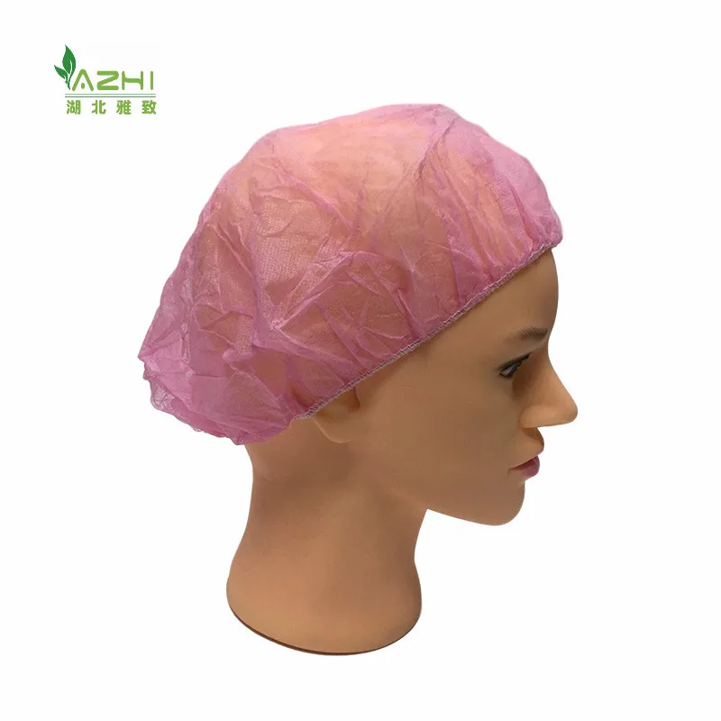 hot sale non-woven pink disposable round cap clip cap bouffant surgical cap  pink
