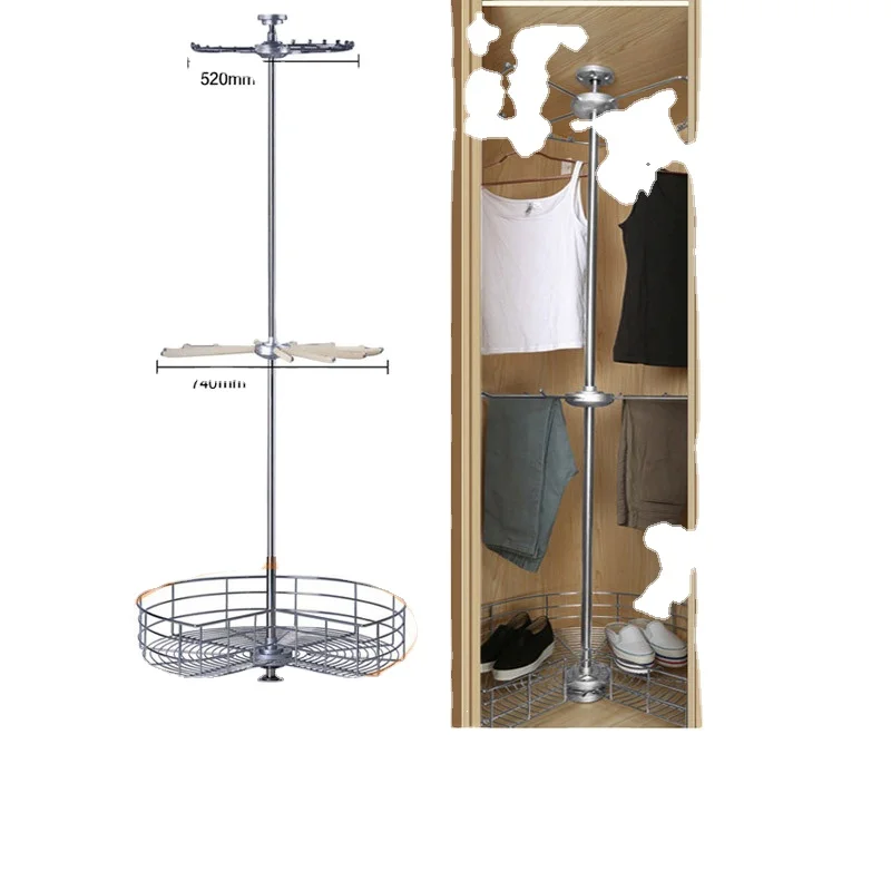 Wardrobe corner storage rotary hanger pants rack cloakroom cabinet corner hanger wheel basket clothing basket
