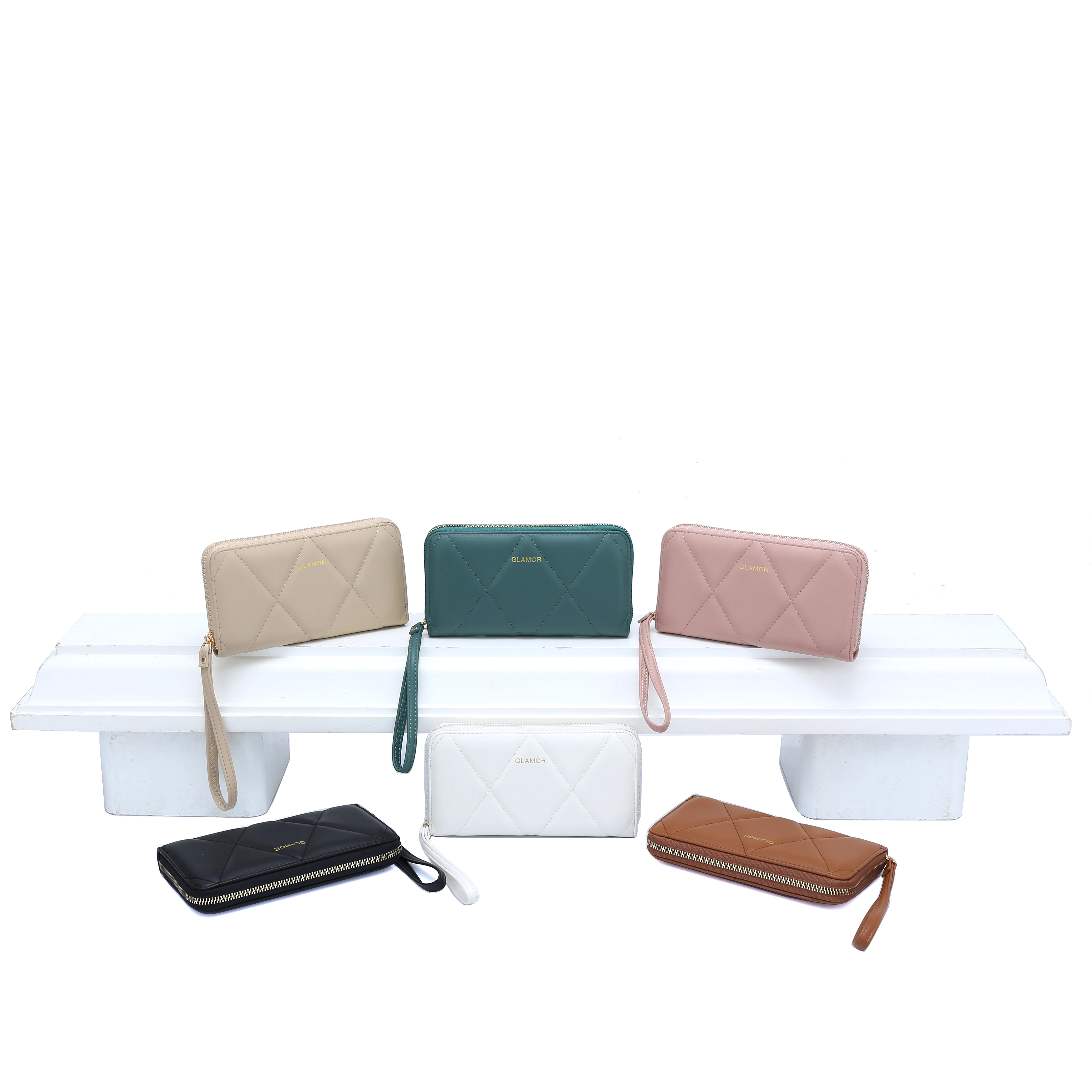 GLAMOR Wholesale Factory Sale Ladies Long Fashion Clutch Bag Zipper Pu Leather Luxury Crossbody Money Wallet Women Purse brown