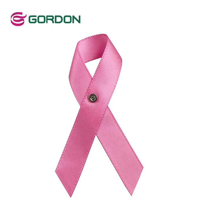 Gordon Ribbons Handmade Aids Awareness Ribbons Pink Satin Aids Ribbon Bow With Metal Button Custom Caracters Girls