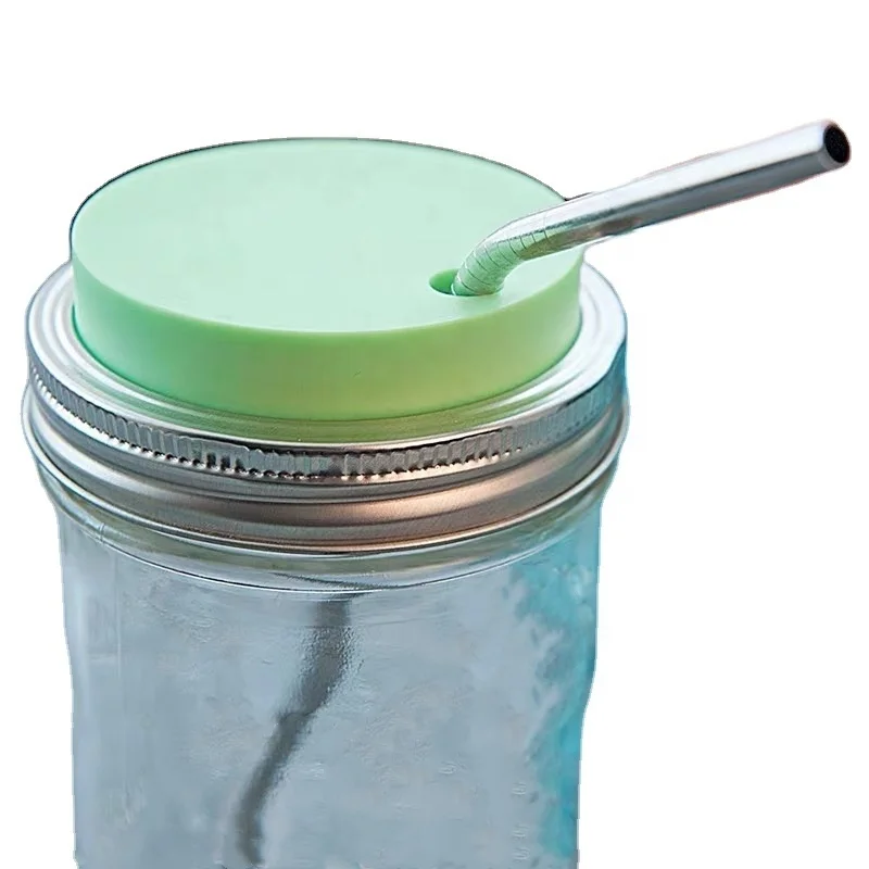 70mm 86mm glass mason jar silicone lids with hole straw for drinking with stainless steel rings