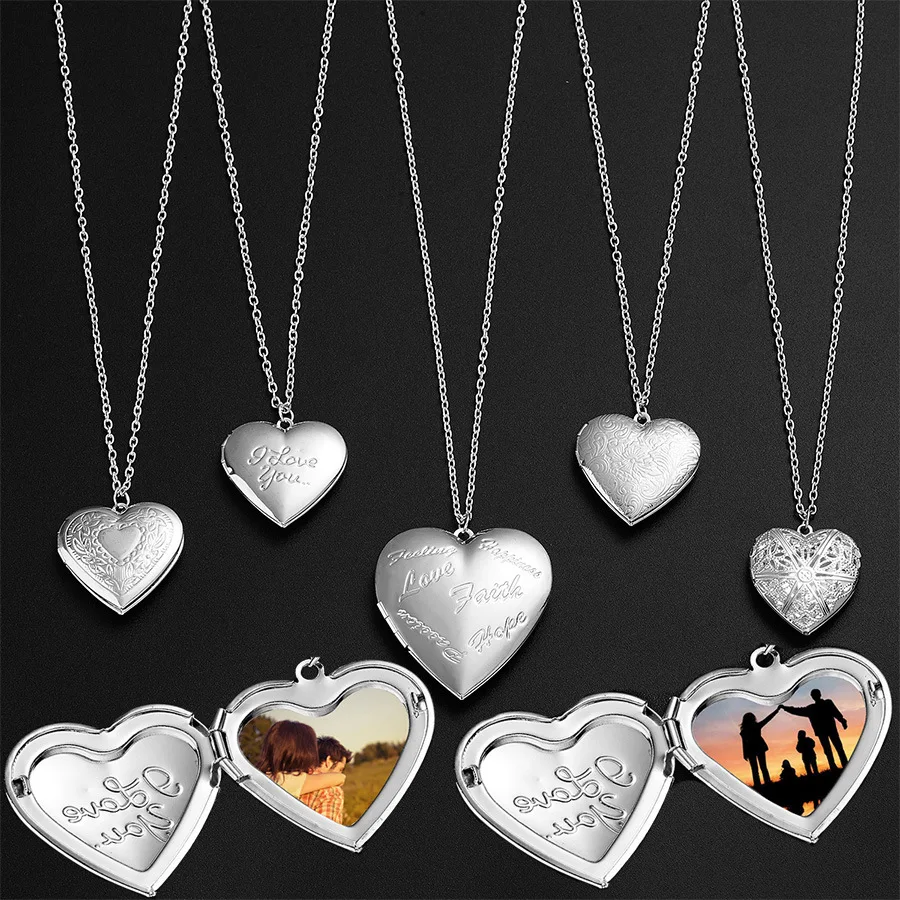 Creative Design Heart Locket Pendant Necklace Photo Frame Heart Pendant Necklace for Couples