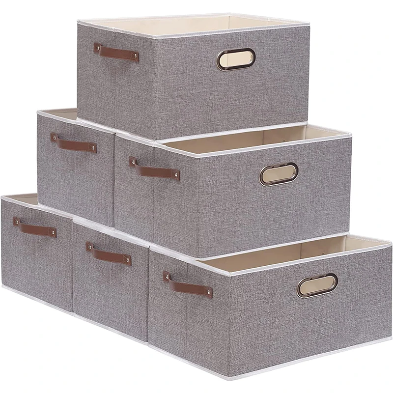 Custom Collapsible Storage Bins Cube Foldable Storage Boxes Organizer Containers with Leather Handles for Home Storage Basket