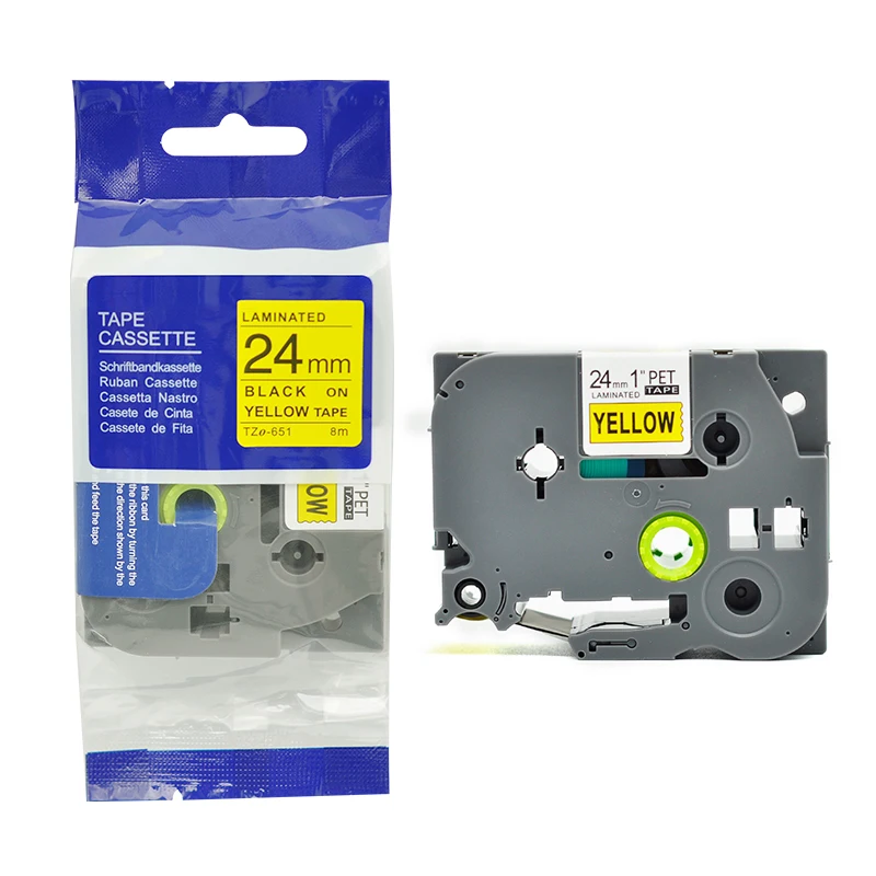 Горячая Распродажа 100% совместимая с TZ TZE651 TZO651 651 кассета для этикеток черная на желтом цвете принтера Brother