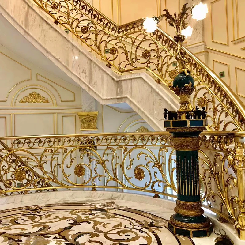 GUCI Luxury Royal Gold Staircase Handrail Brass Balustrade Metal Stairs Railing