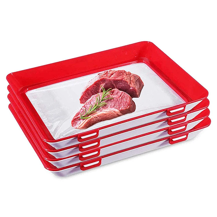 Stackable, Reusable Food Tray with Plastic Lid creative  plastic food preservation tray for Keeping Food Fresh