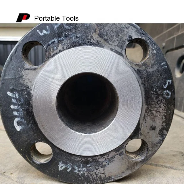 Portable flange facing machine for spiral Serration finish recondition