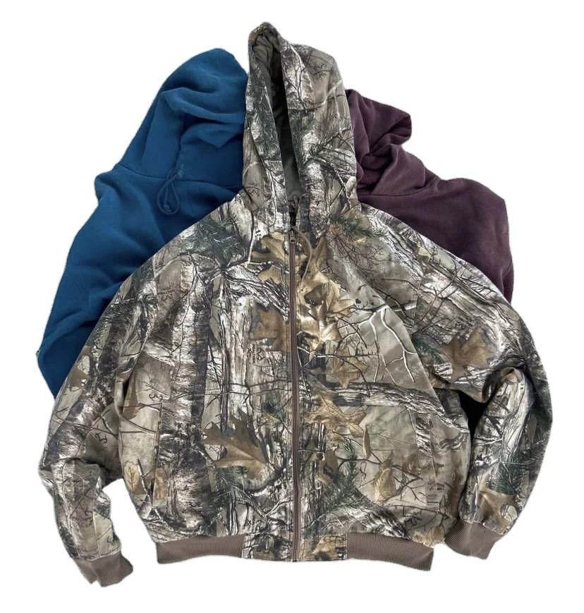 High Quality Custom Vintage Reals Tree Printing Camouflage Zip Up Hoodies Vintage Hip Hop Camo Hoodie For Men