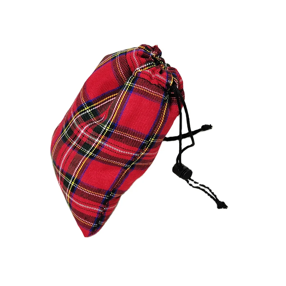 Factory price Scotch check pattern golf ball tee marker packing drawstring bags customized small pouch with suede string