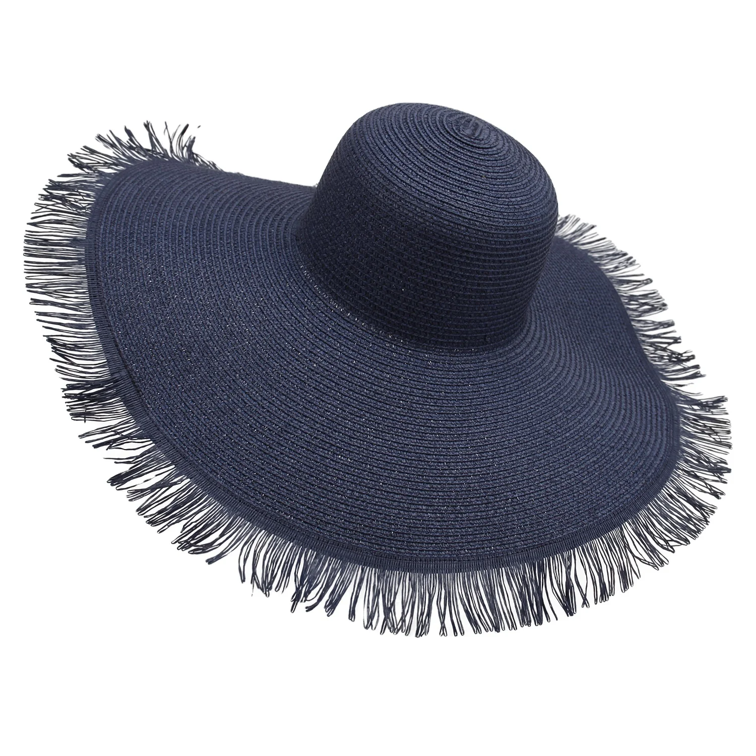Wholesale Wide Brim Sun Beach Paper Straw Hat Custom Logo Fashion Summer Beach Hat With Fringe Natural Straw Hat With Good Quali