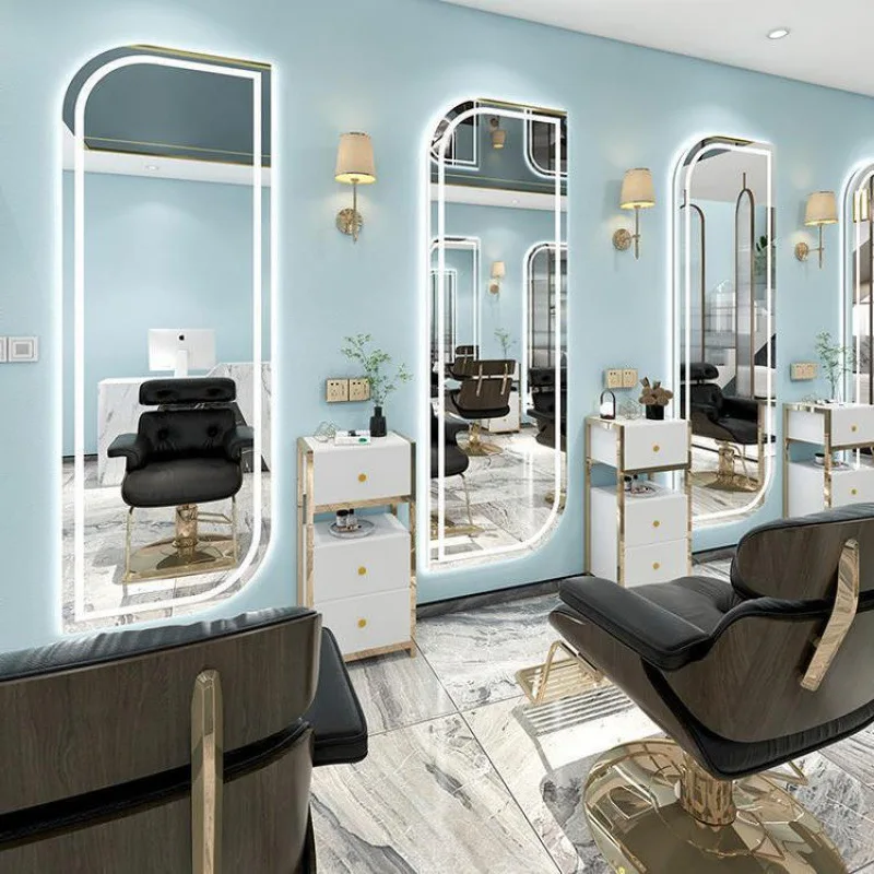 Professional Salon Furniture Wall Mounted Full Length Salon Mirror Led Light Hair Styling Single Side Salon Mirror Station
