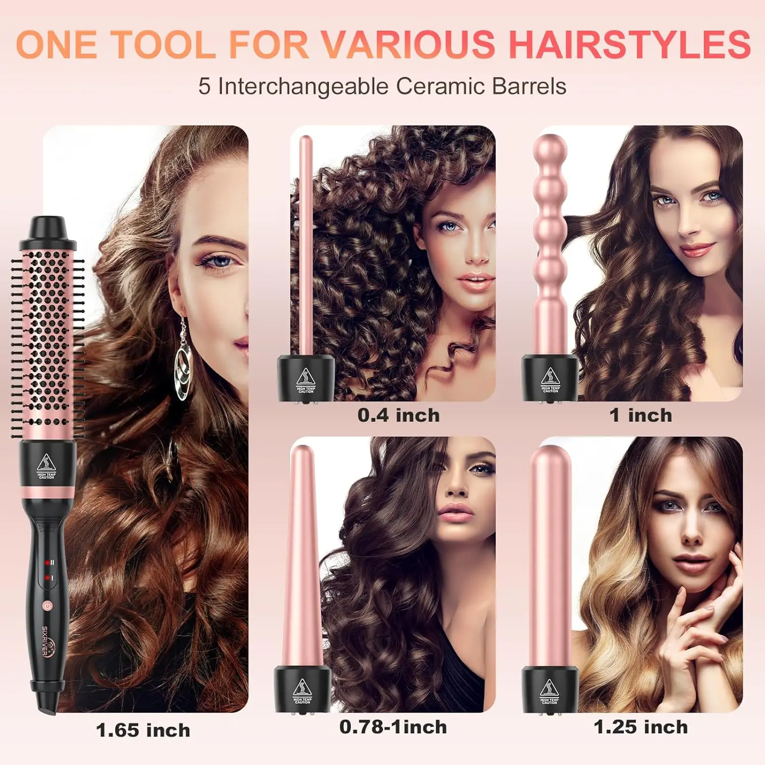 2024 New Arrivals Trending Hair Tools Professional interchangeable 5 in 1 Fast Heating Hair Curler set with brush and clip