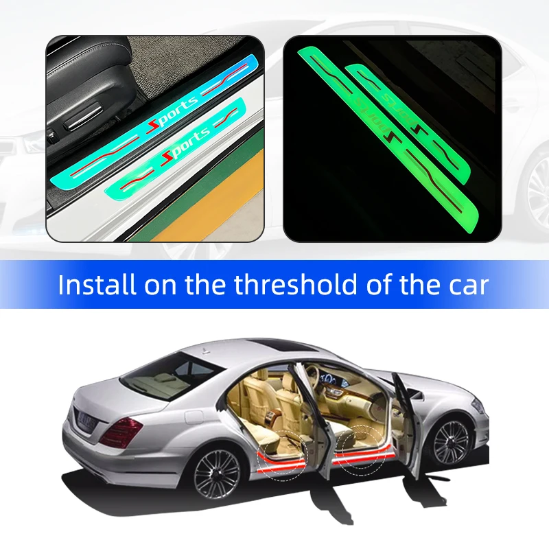 Scuff Protective Door Sill Cover Vinyl Sticker Rear Bumper Protective Sticker Anti-scratch Film Strips Luminous Car Door Sill