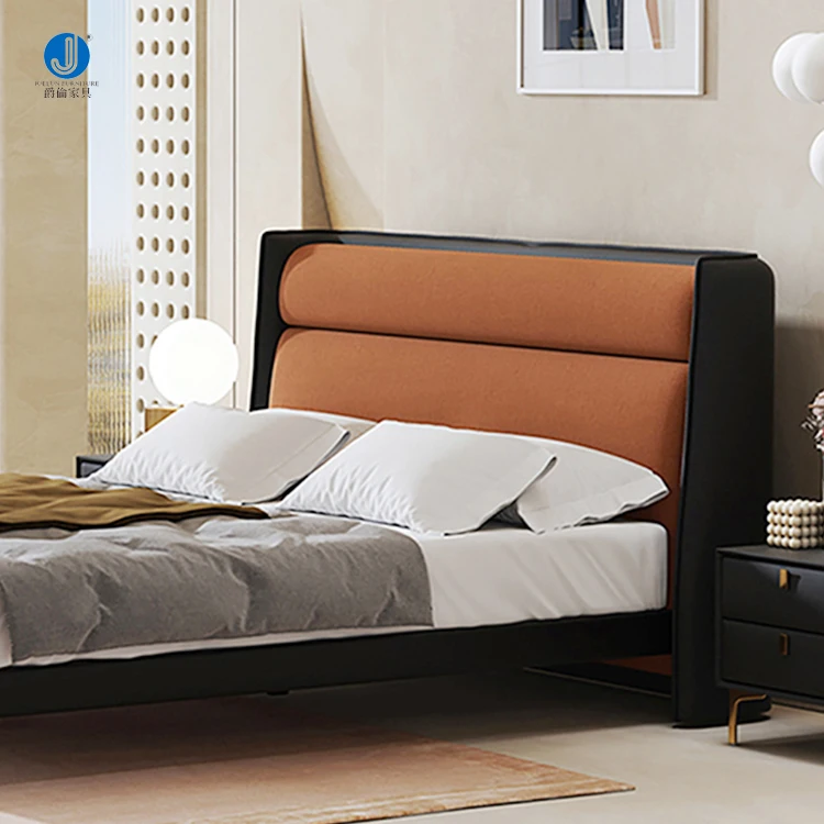 China Style Bedroom Furniture Double Bed Latest Bed Sat King Size Browne Color Flannel Wood Bed