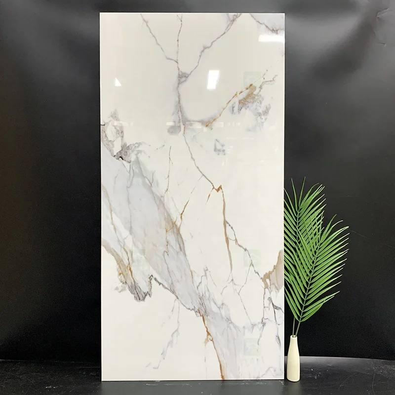 Luxury Large Format Calacatta Golden White Polished Glazed Marble Stone Slab Wall Tile For Floor 60x120 Porcelain