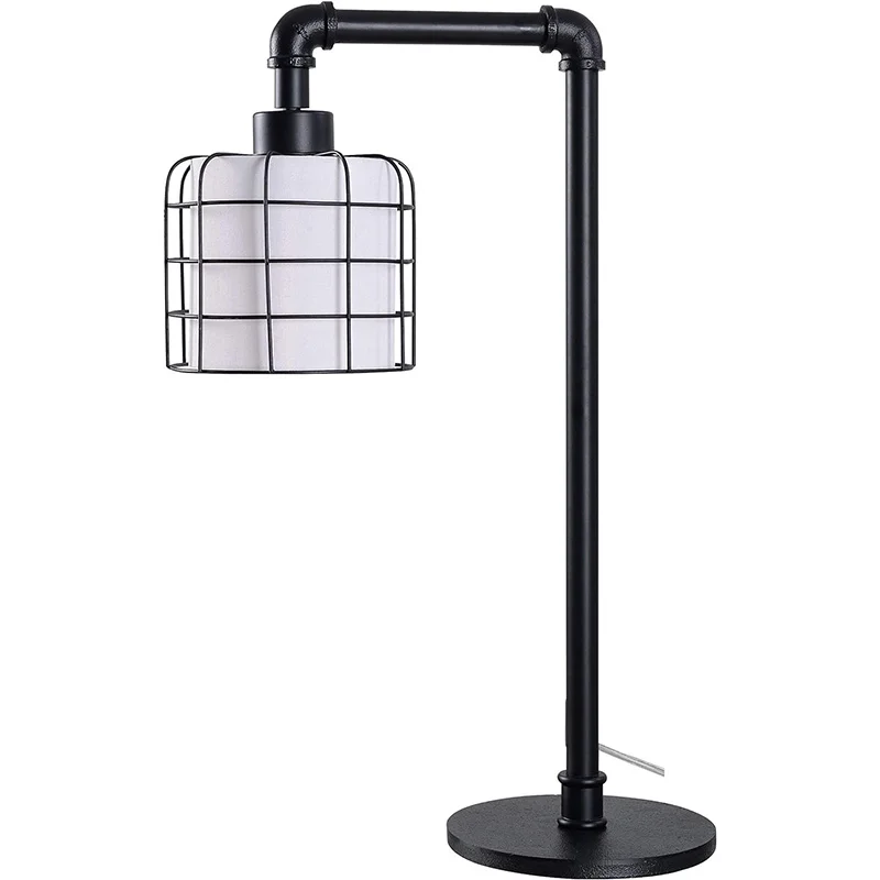 Home Luminaire Table Lamp Adjustable Modern Metal Nightstand Warm Light Desk Lamp Industrial Beside Table Lamp with Rattan Shade