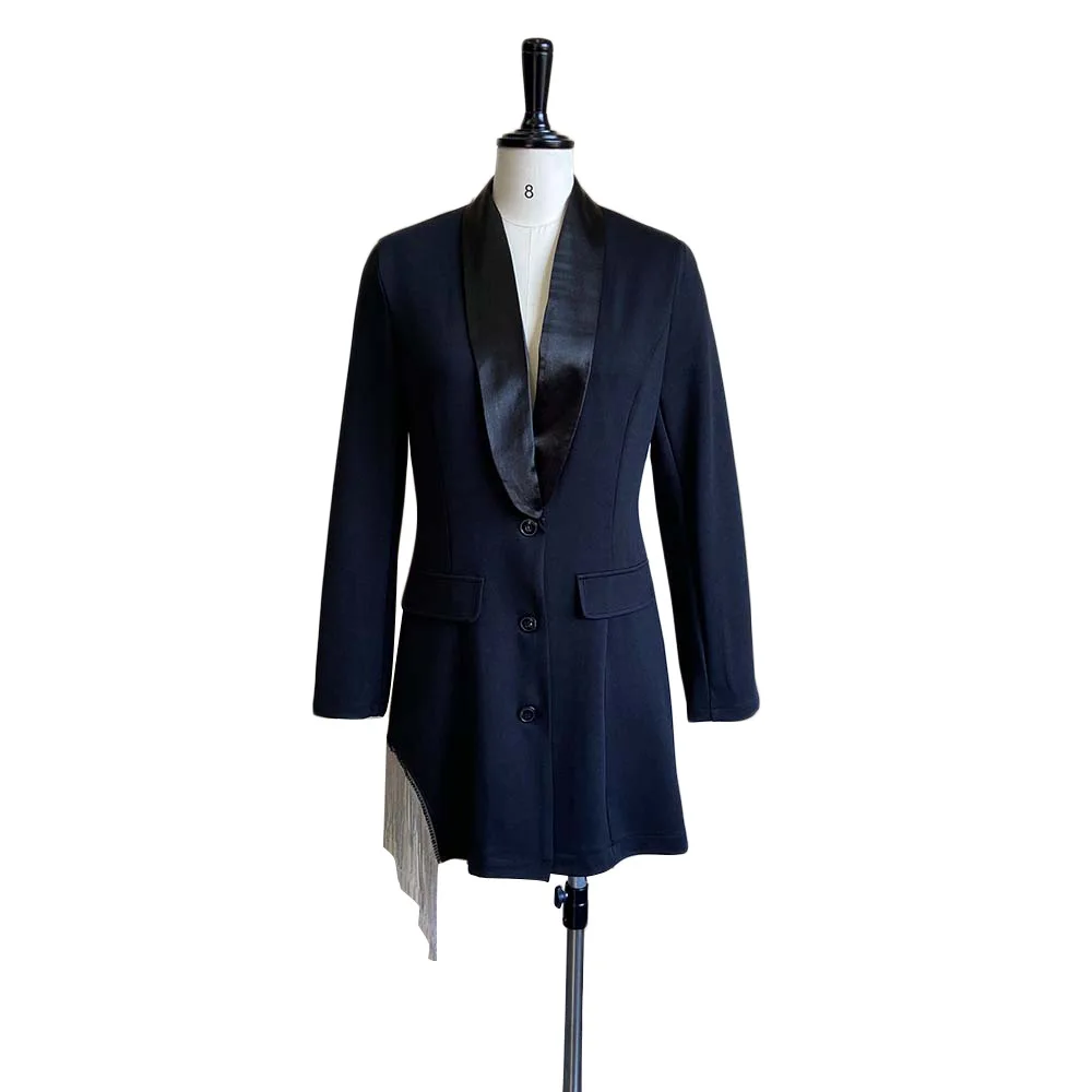Fashion Sexy Slim Fit Tassel Blazer Dress Long Sleeve Ladies Black Fancy Dresses Women Office Dress