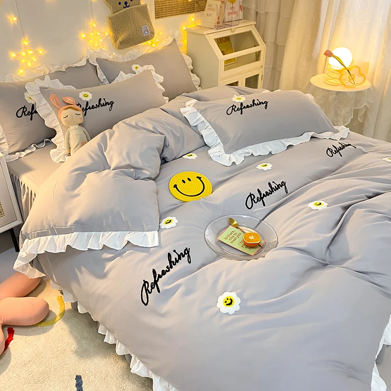 SUREWALHOME Four Piece Set Cute Bedding 4 Pieces Quilt Cover Bed European Style High Grade Bed Sheet Embroidered