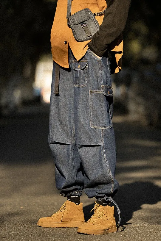 Wholesale Autumn Popular Fashion Cargo Pant Loose Straight Hip Hop/ Jeans Man/mens jeans cargo