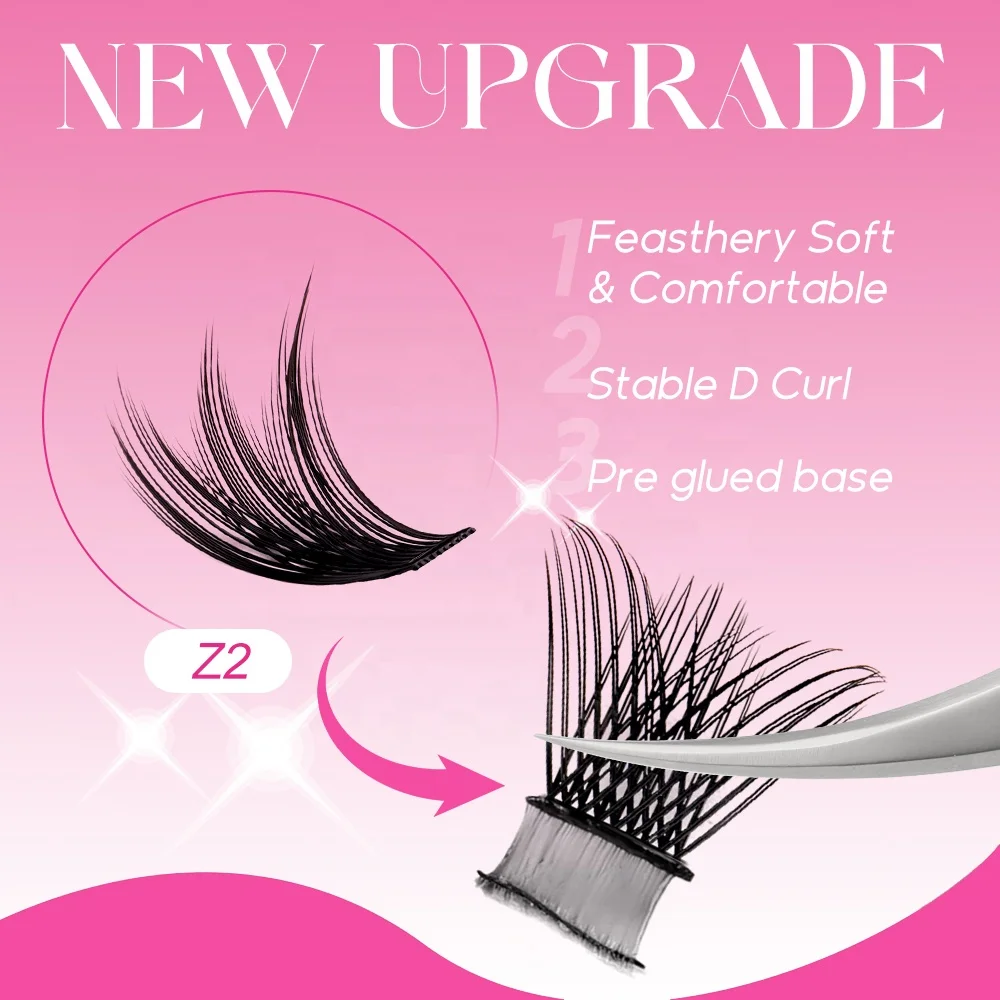 Private Label synthetic hair Segmented Eyelash Volume soft natural long  Individual Diy Self-adhesive Cluster Lashes Extensions