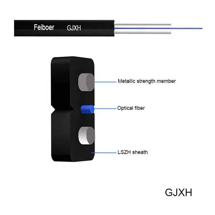 G657a2 Lszh Self Supported fiberhome figure 8 optical fiber drop cable round FTTH 4 core  6 core fiber drop cable outdoor indoor