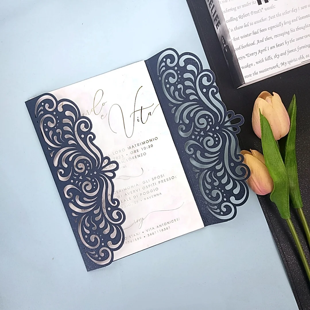 Wholesale laser cut eco-friendly paper thank you card custom holiday greeting cards with envelope and sticker