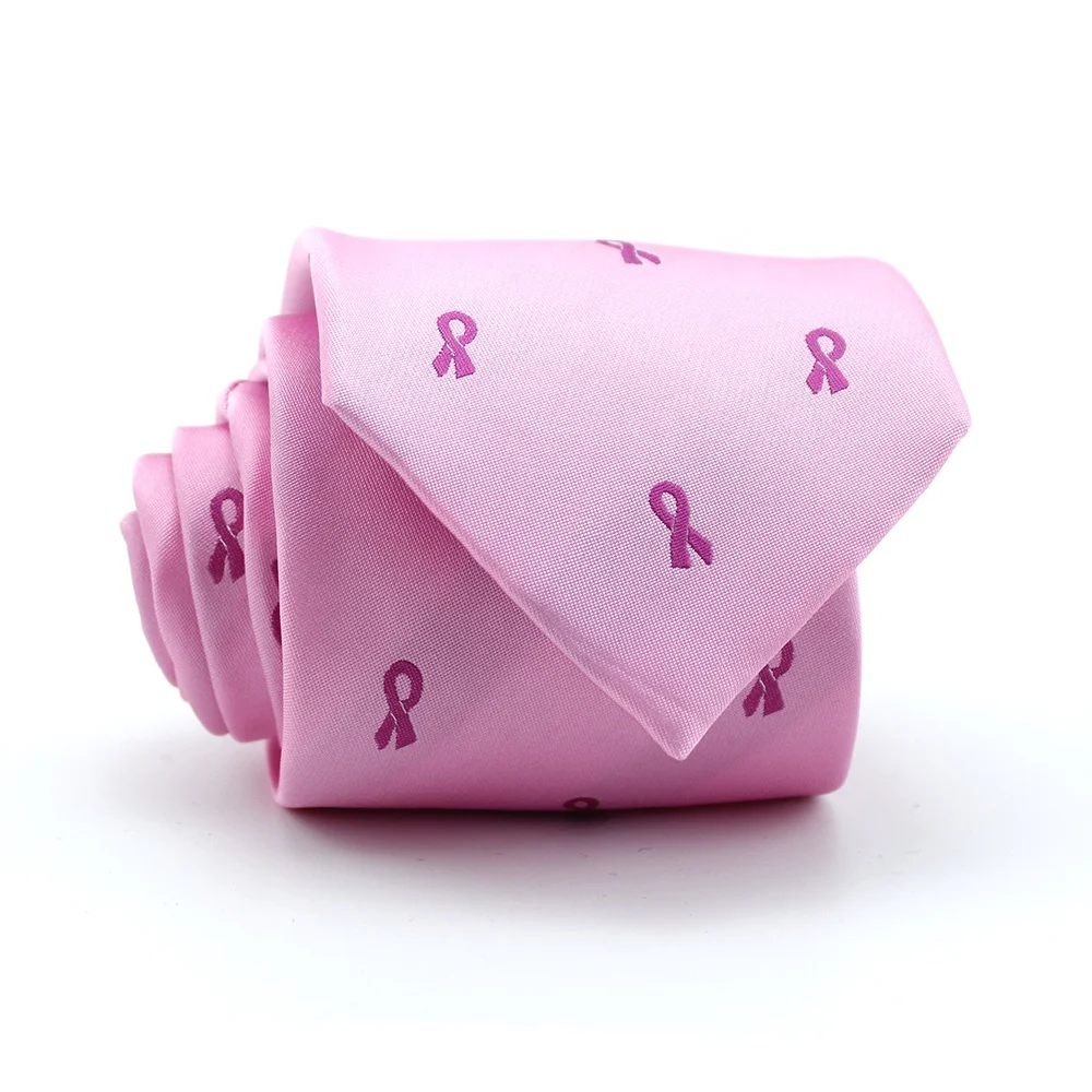 Slim Skinny China Wholesale Custom Necktie Microfiber Polyester Woven Breast Cancer Ribbon High Quality Pink Ties Satin For Mens