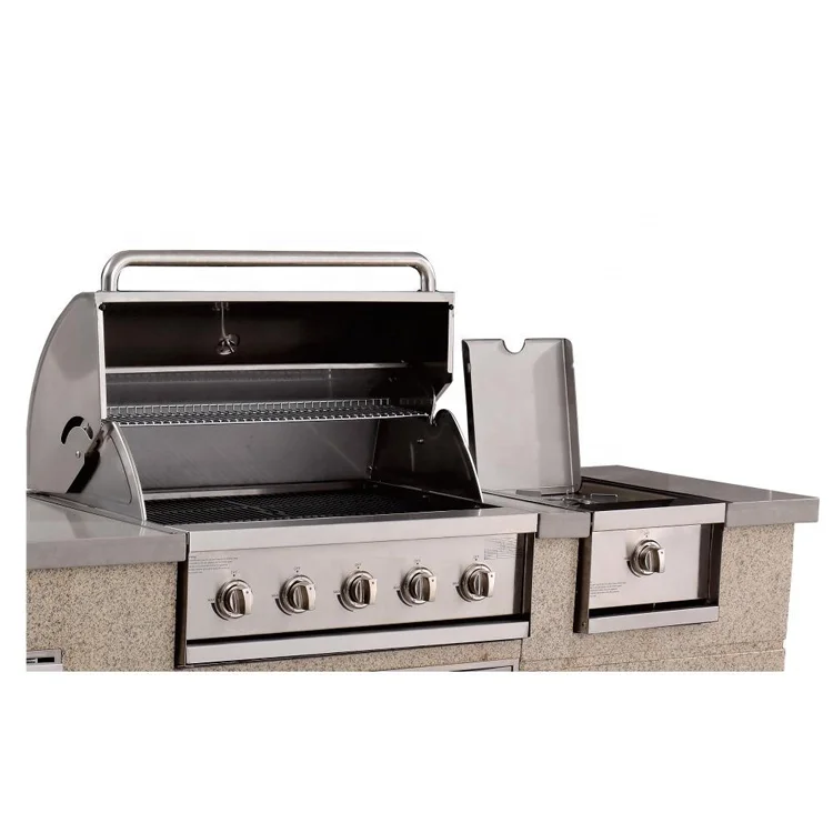 Outdoor Kitchen Side Burner Full Set Stone BBQ Island with Six Burners Including Back and Side Burners