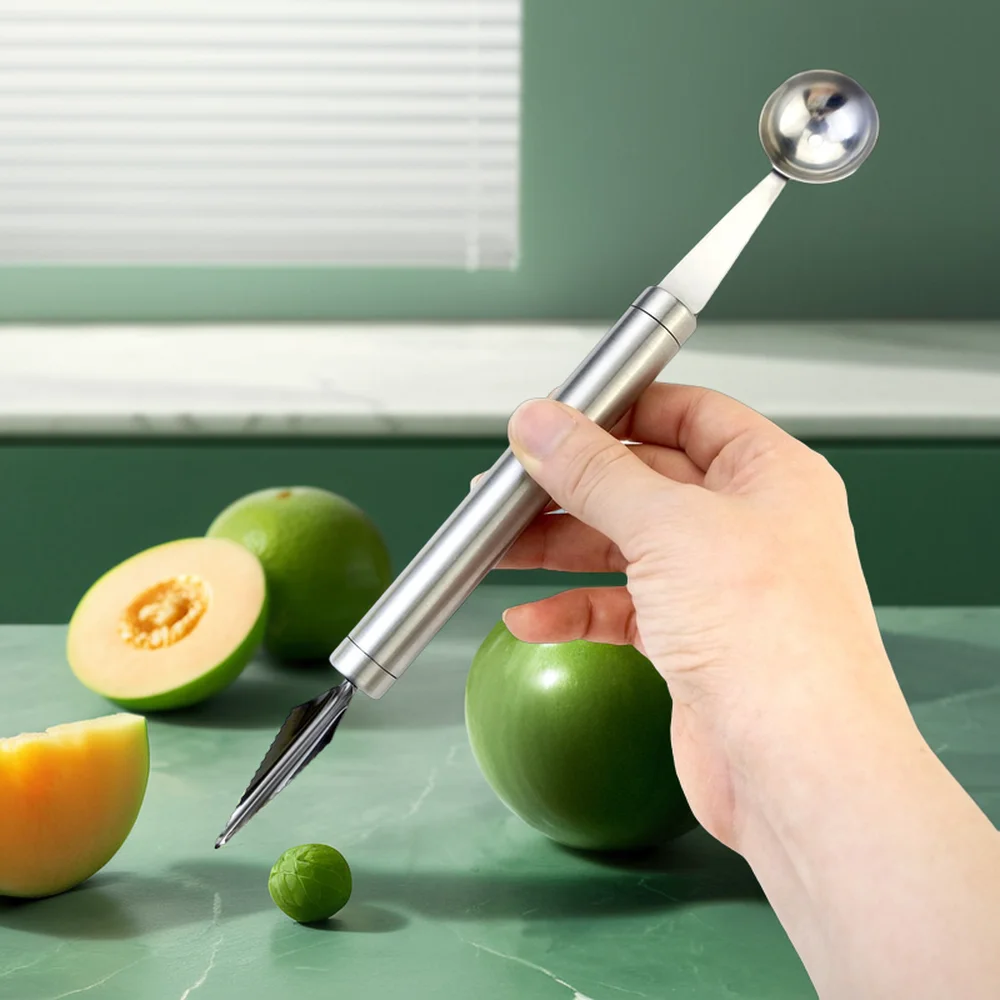 Double-Head Stainless Steel Fruit Corrugated Carving Knife Watermelon Digging Ball Spoon Ice Cream Spoon Vegetable Chopper Tool