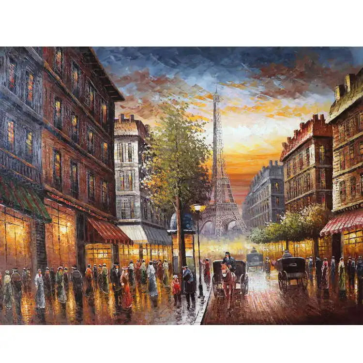 colorful Paris scene landscape wall art  Eiffel tower oil paintings for home decoration
