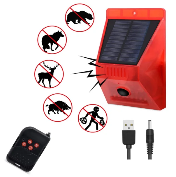 129db Loud Siren Sensitive Motion Detector Remote Controller IP65 Waterproof Solar Strobe alarm lamp for Home, Farm, Villa, Yard