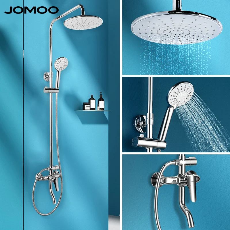 JOMOO Three function Chrome High Pressure Handheld Shower Head Combo Rainfall Shower Set Modern Round Bathroom Shower System Set