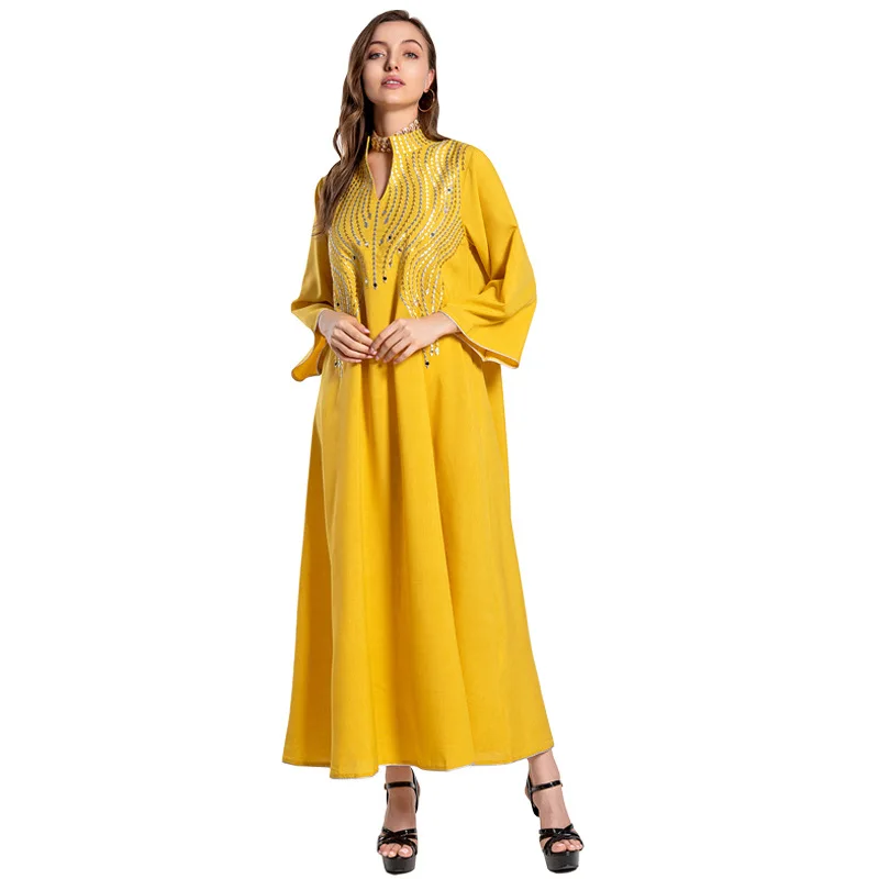 Islamic Dubai Fashion Luxury Abaya Muslim Embroidery Kaftan Women Evening Party Long Sleeves Islamic Dress