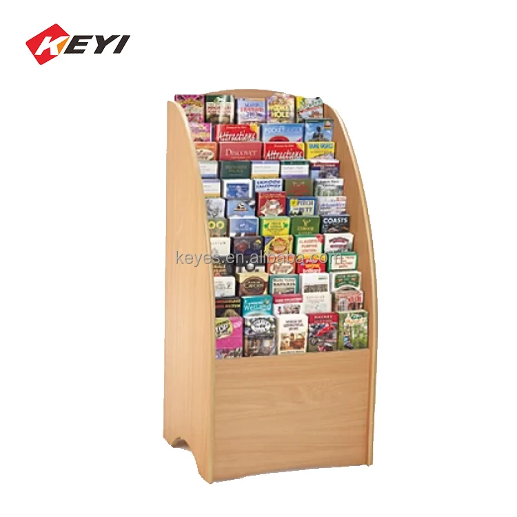 Wooden Floor mounted display stand 12 Tiers Wood Magazine Greeting Card Display Stand Rack