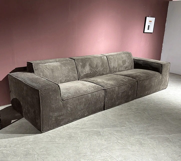 2025 Hot Sale Vacuum Compressed Sofa Roll Tofu Block Sofa Corduroy Retro Straight Line Design Modern Simple Fabric Large Sofas