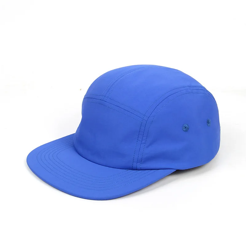 wholesale fashion custom blank 5 panels nylon waterproof flat brim snapback camp hat running hat