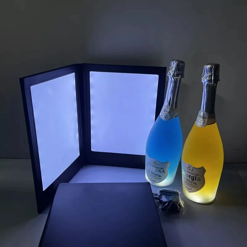 Hot Sales For Restaurant Bar Nightclub Light Up LED Menu Cover Pu Leather Foldable Double Side LED Glowing Menu Holder Book