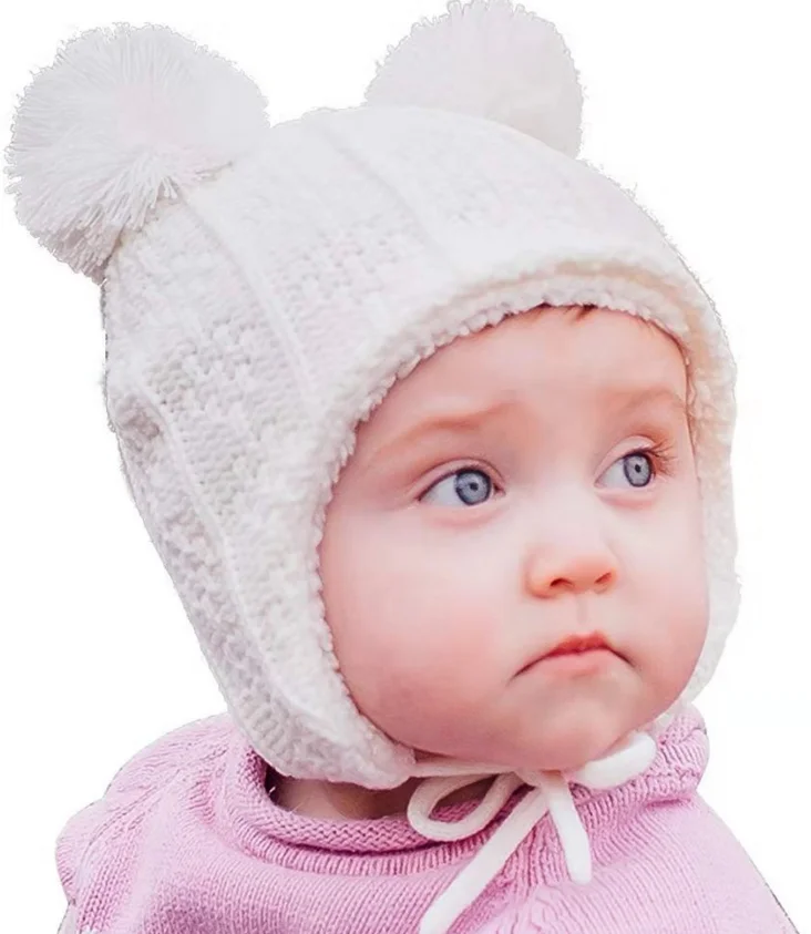 Baby Toddler Fleece Lined Winter Earflap Beanie Pink Bear Hat